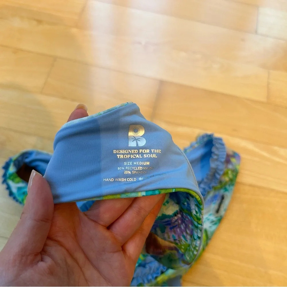 Blackbough Amelia Frilled Underwire Top And Bottom Bikini Set Secret Garden Blue - Picture 3 of 5